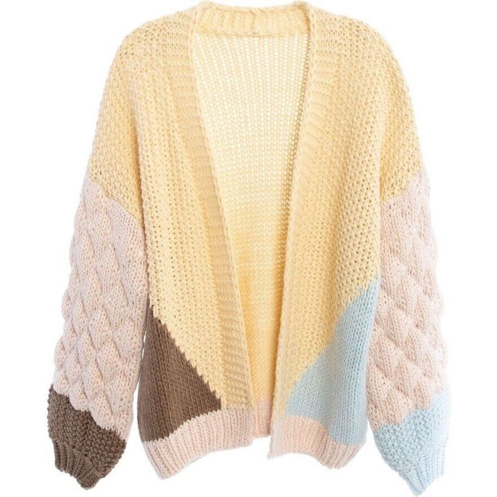 Saachi Colorblock Diamond Knit Cardigan  One Size (Anthropologie) MSRP $168